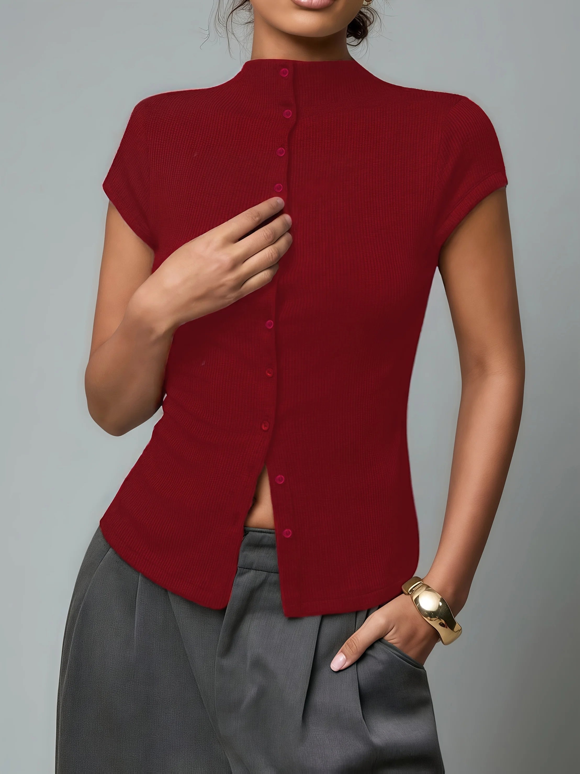 Ribbed Mock-Neck Cardigan