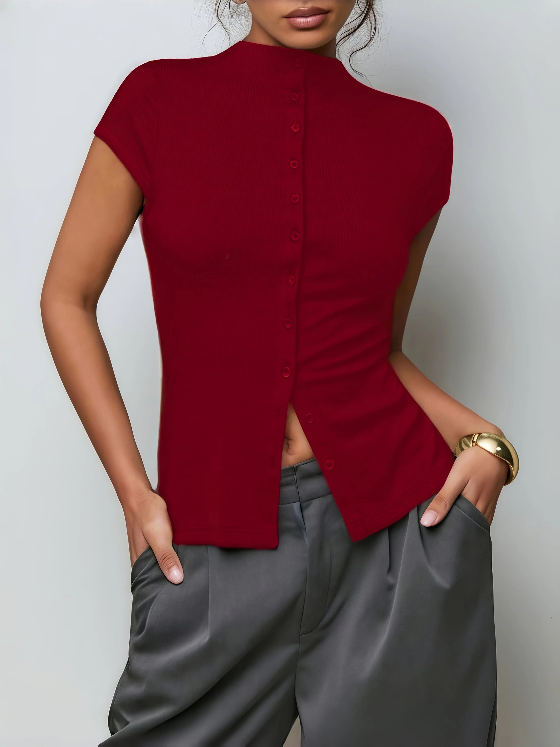 Ribbed Mock-Neck Cardigan