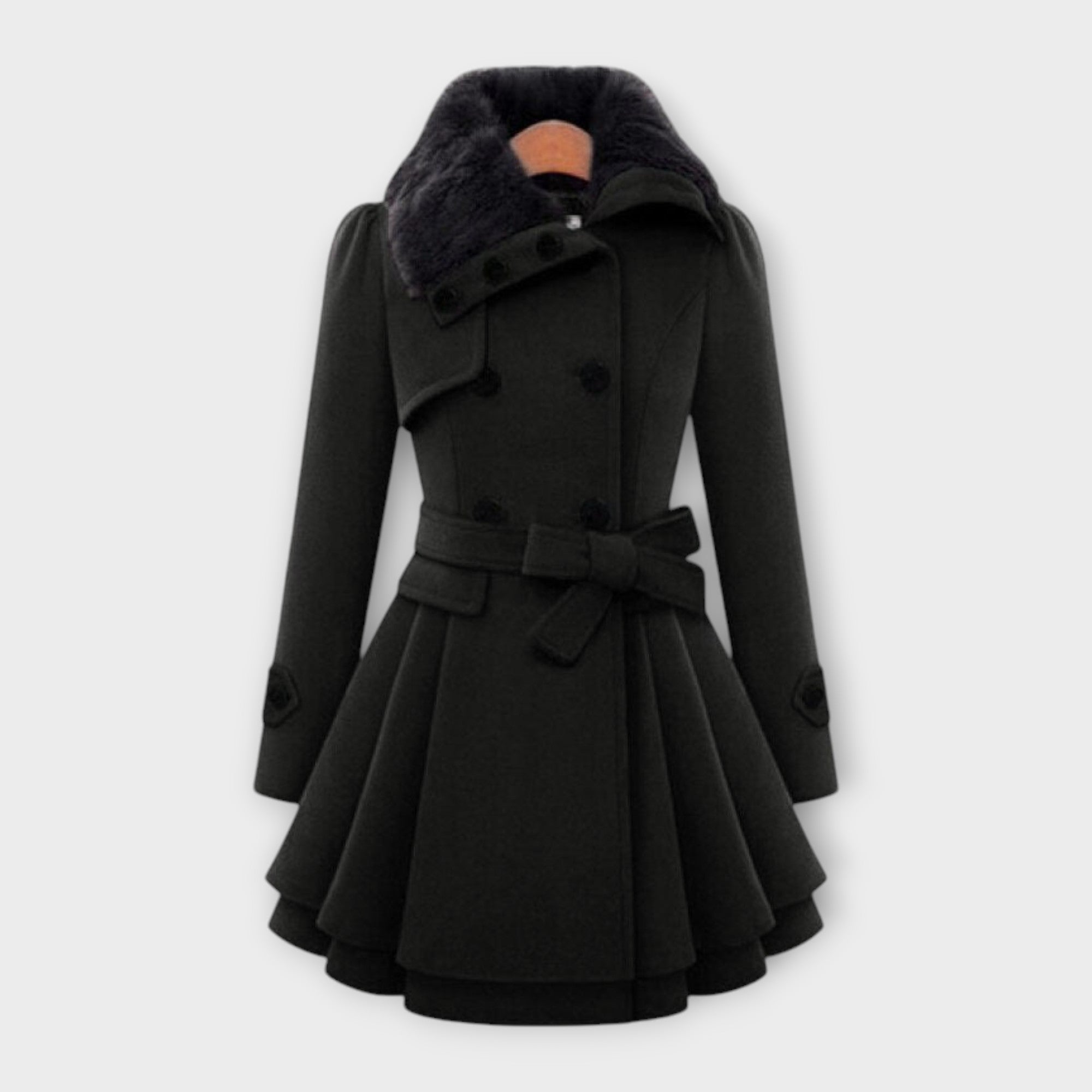 Elivara – Elegant Coat with Fur Collar