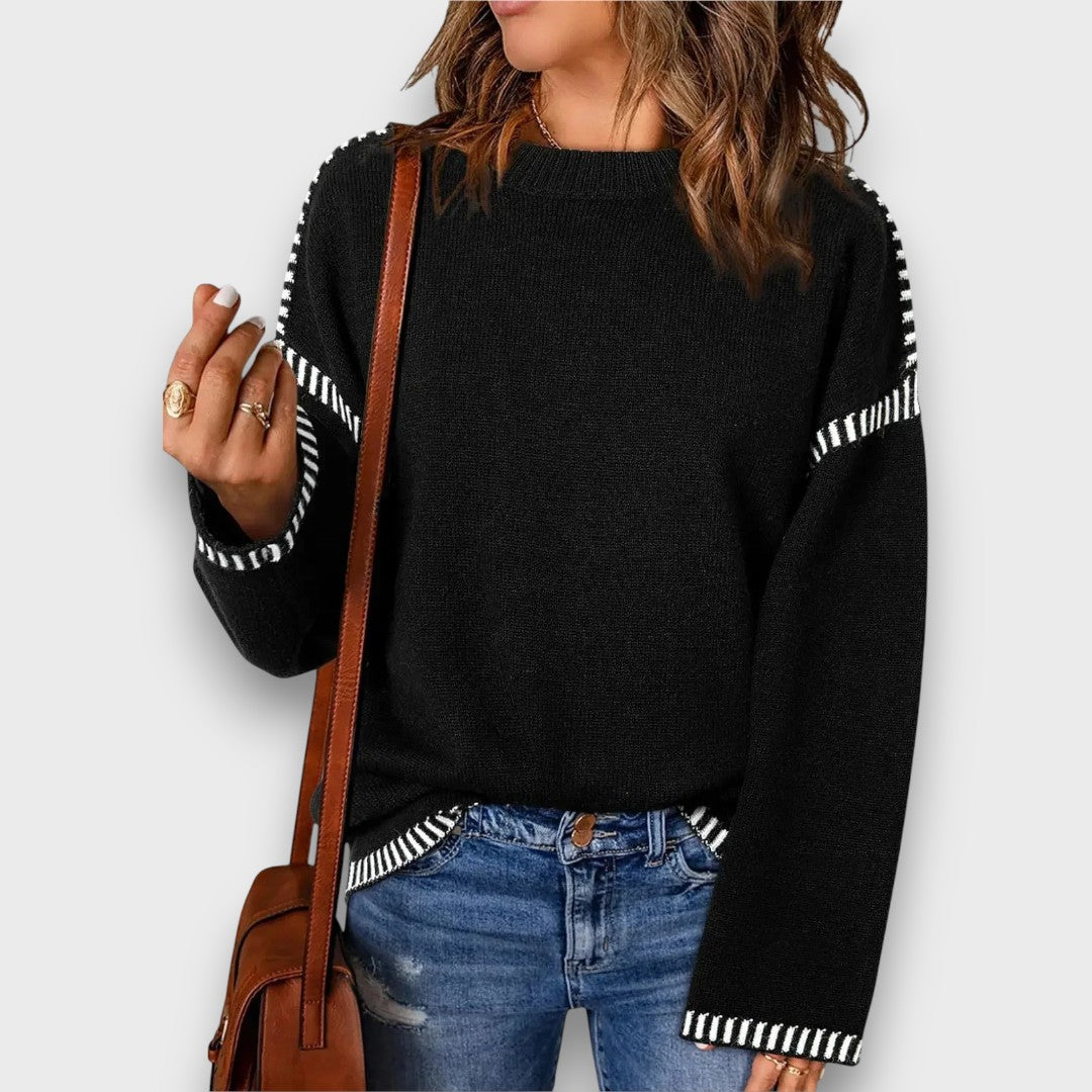 Corvella – Striped Trim Sweater