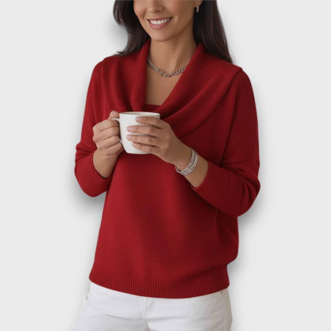 Meliora – Soft Drape-Collar Knit Sweater