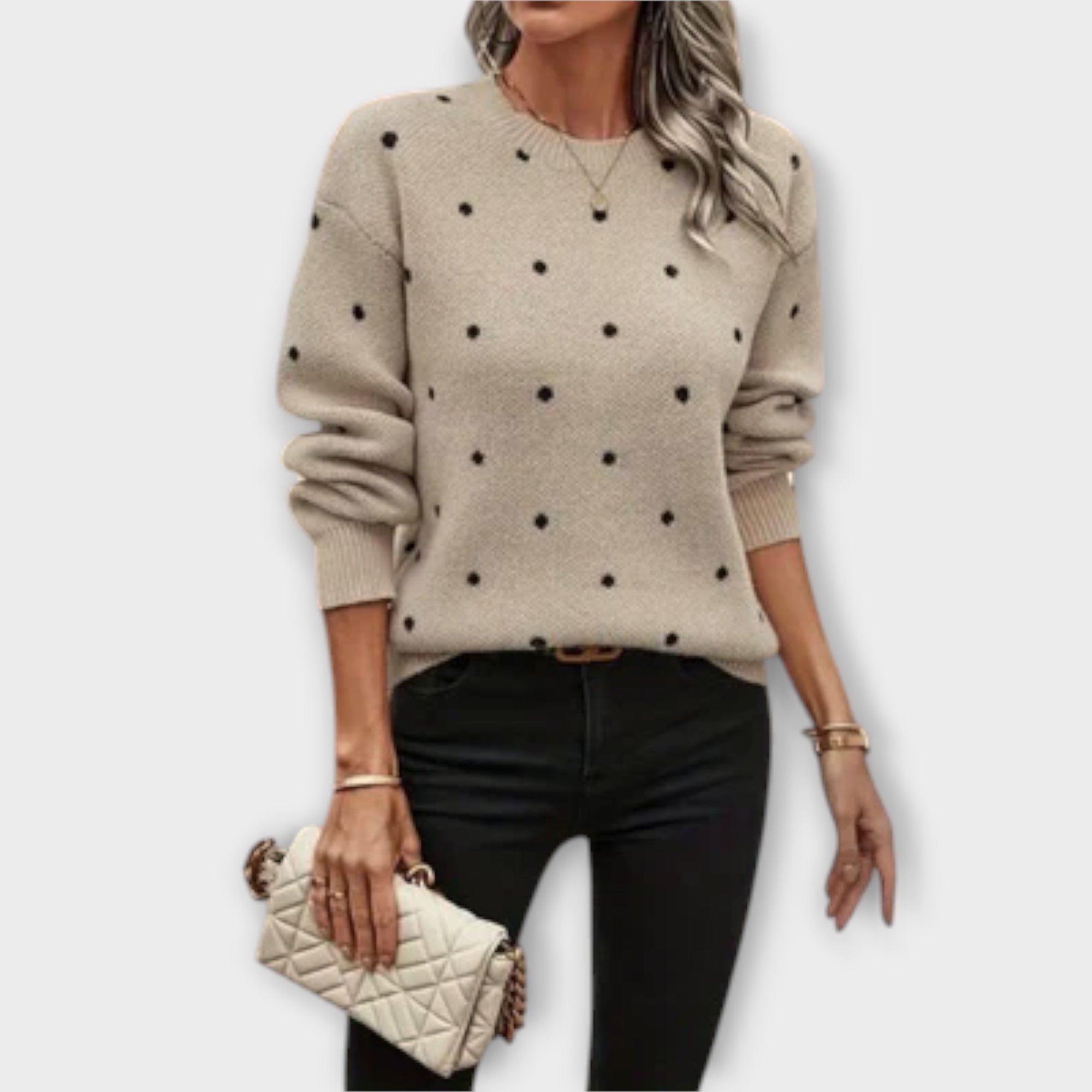 Lorela – Knit Sweater with Polka Dot Pattern