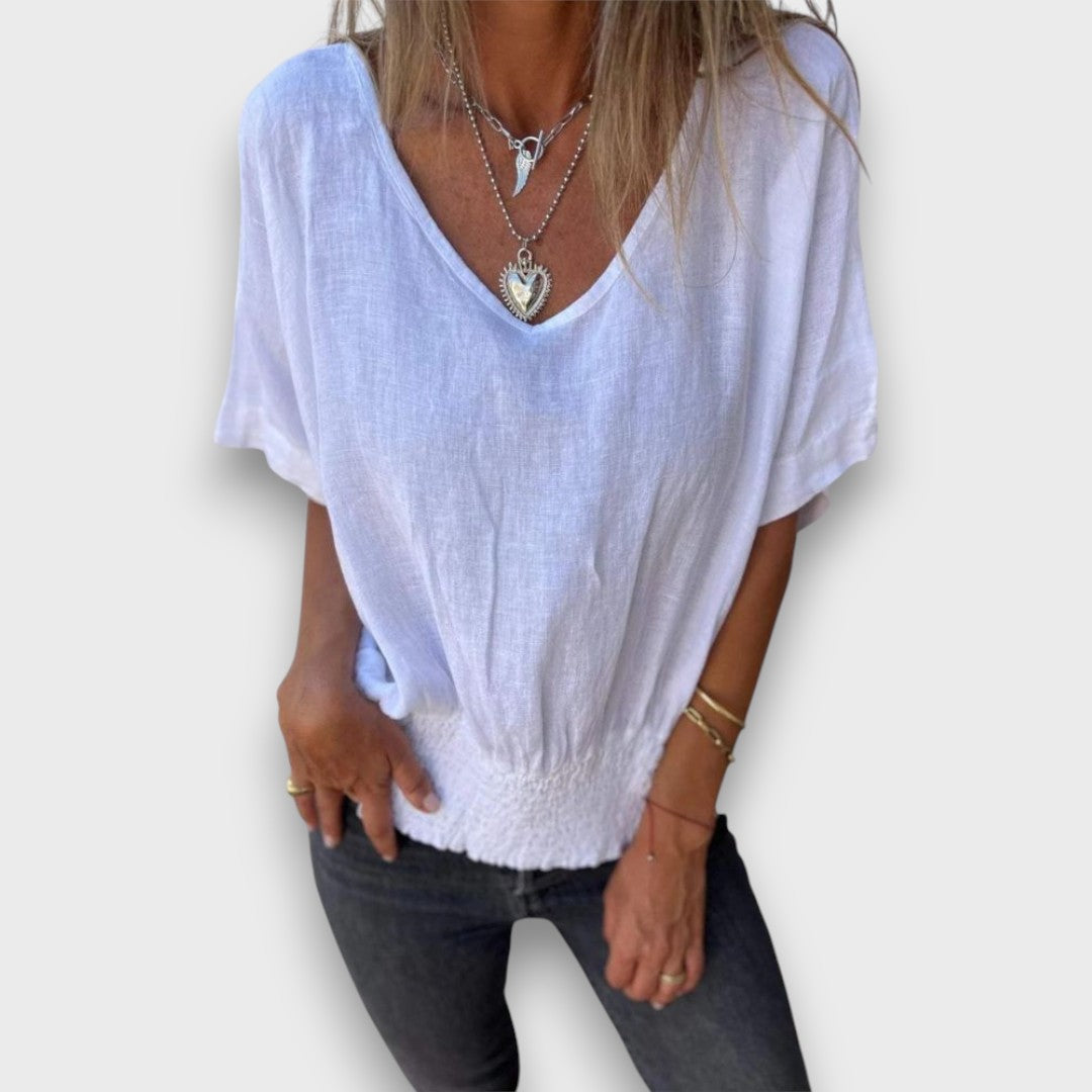 Bomia – Comfortable T-Shirt with Waistband and V-Neck