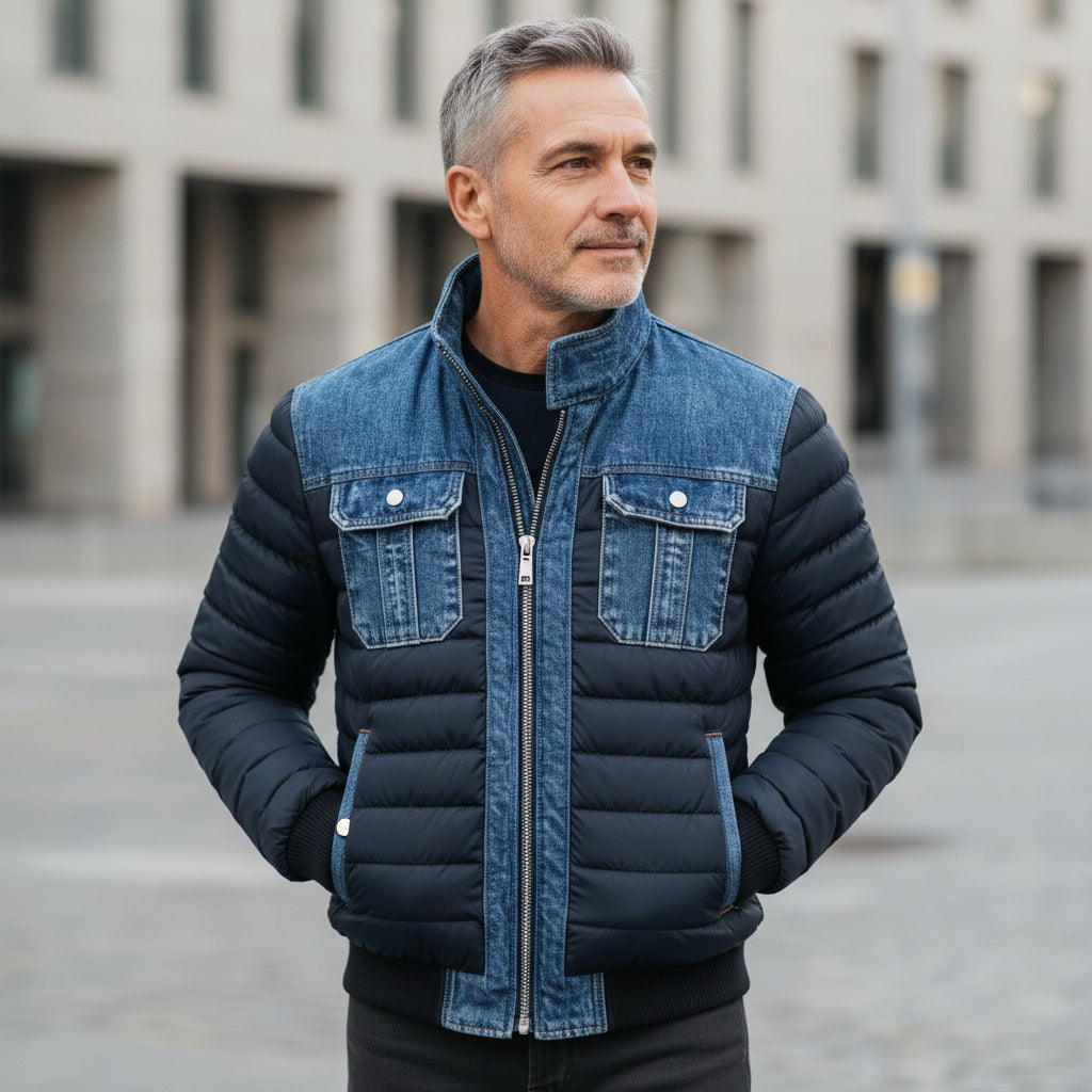 Grayson | Denim Panel Puffer Jacket