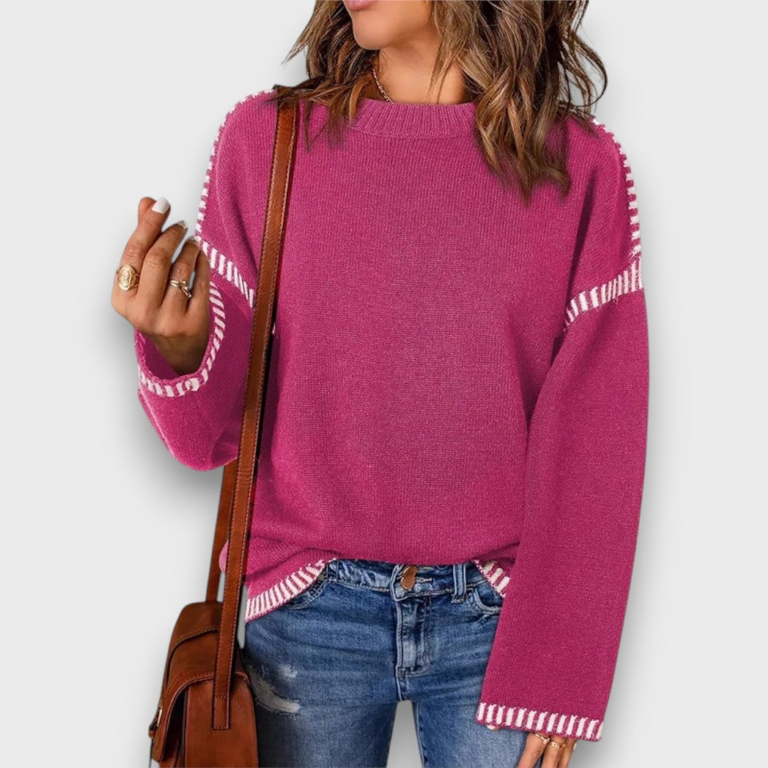 Corvella – Striped Trim Sweater