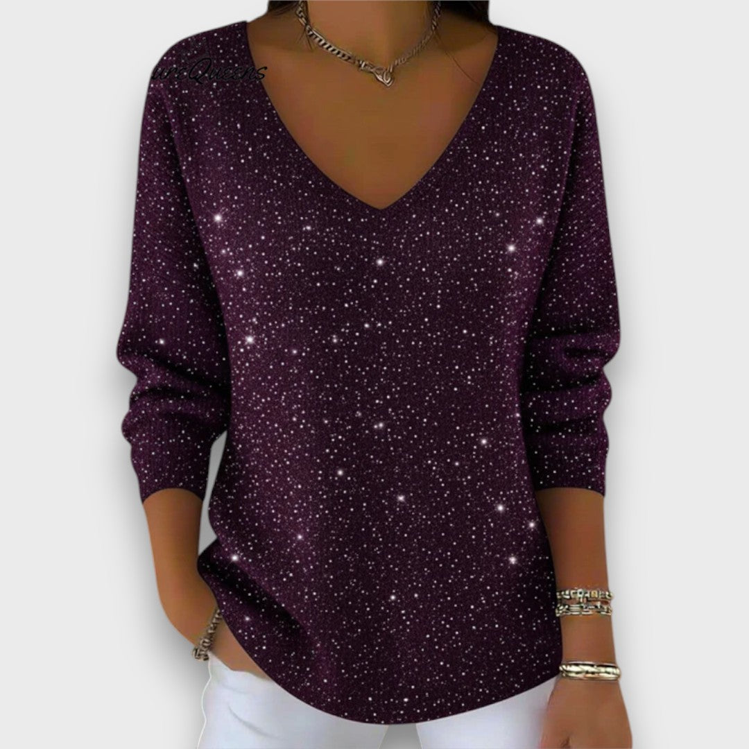 Serena – Shimmer Knit V-Neck Sweater