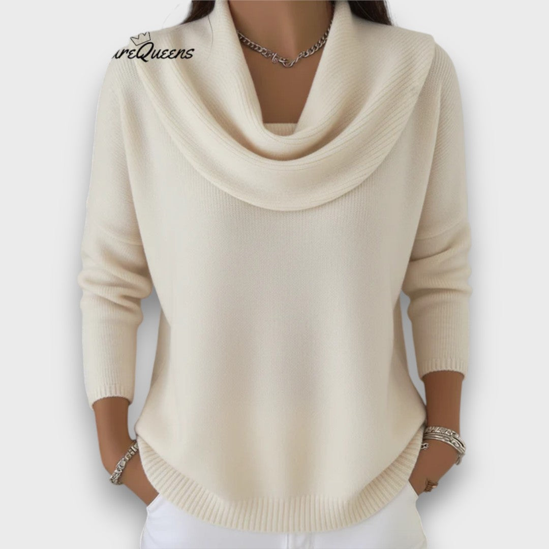 Meliora – Soft Drape-Collar Knit Sweater