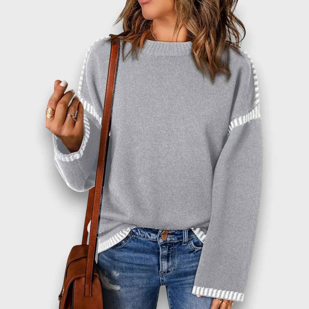 Corvella – Striped Trim Sweater