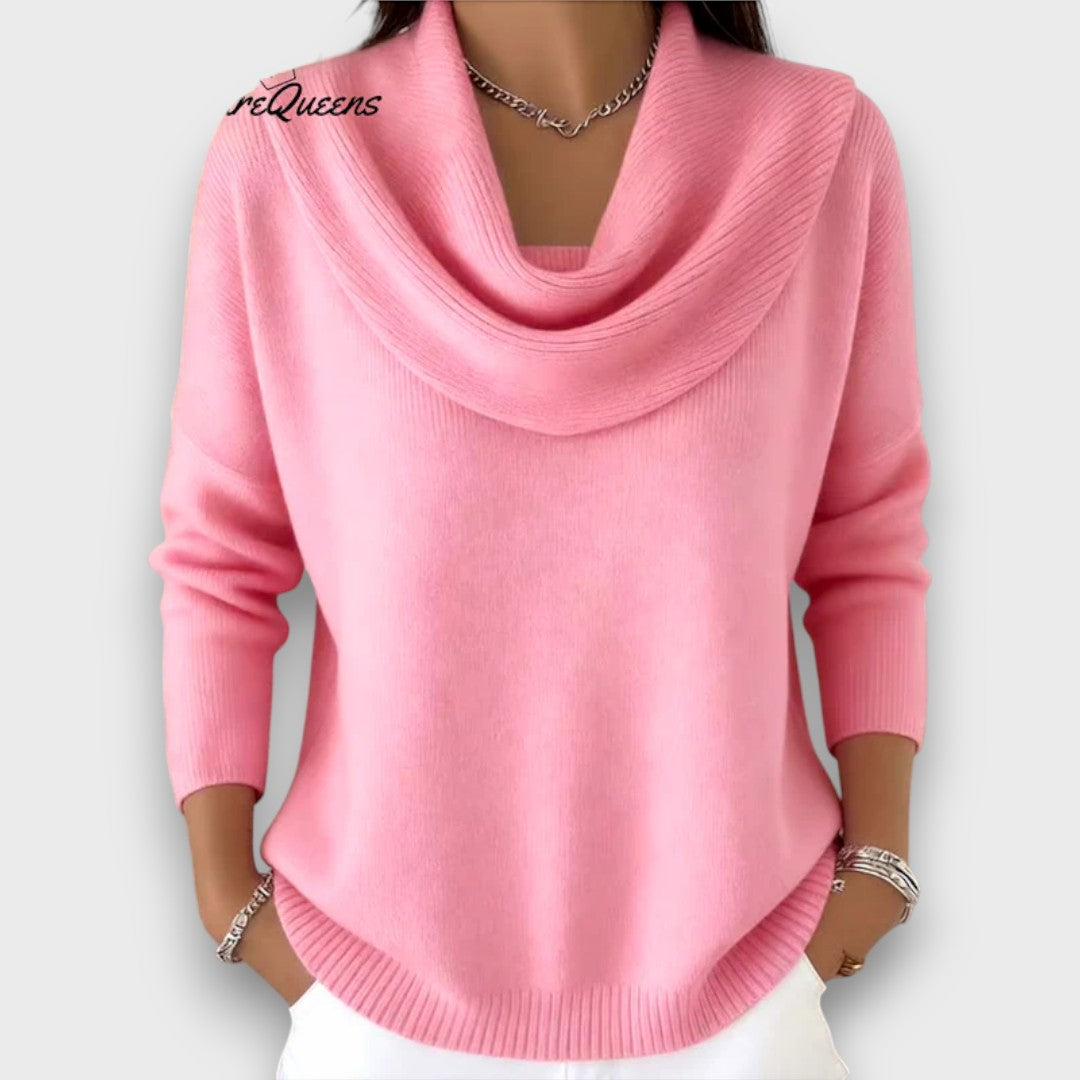 Meliora – Soft Drape-Collar Knit Sweater