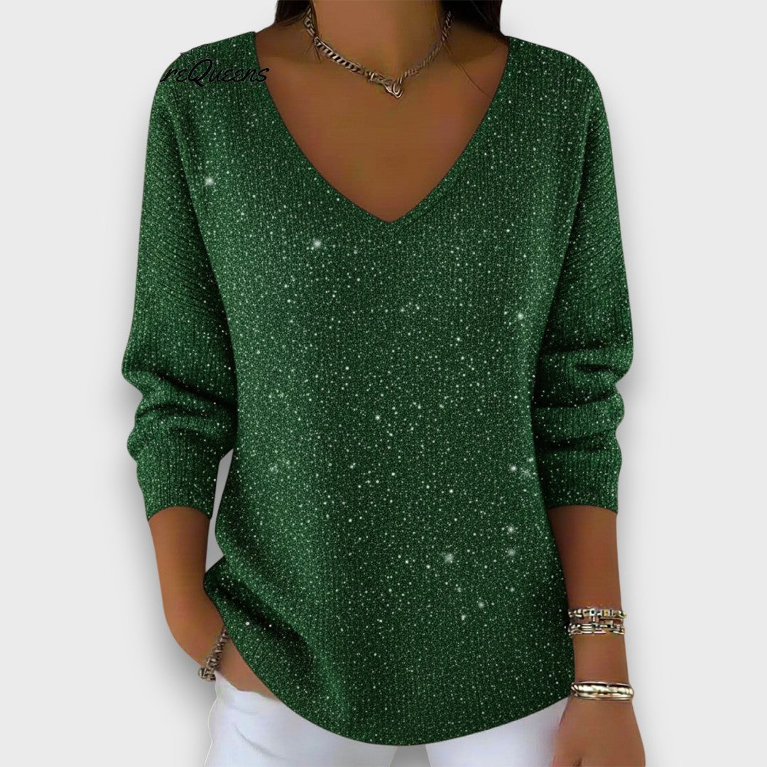 Serena – Shimmer Knit V-Neck Sweater
