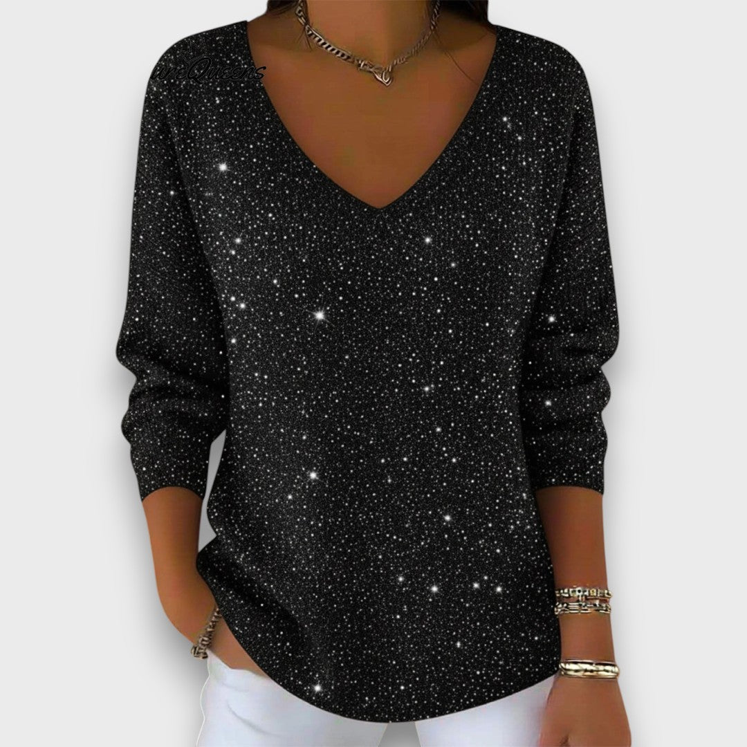 Serena – Shimmer Knit V-Neck Sweater