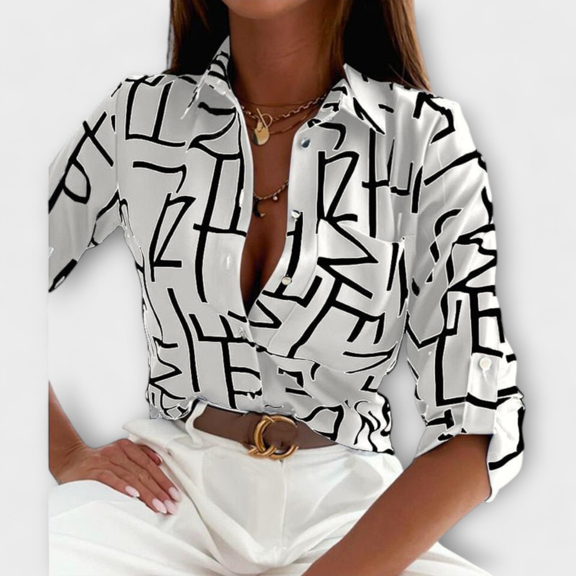 Rynelle – Shirt Blouse with Graphic Print and Retro Flair