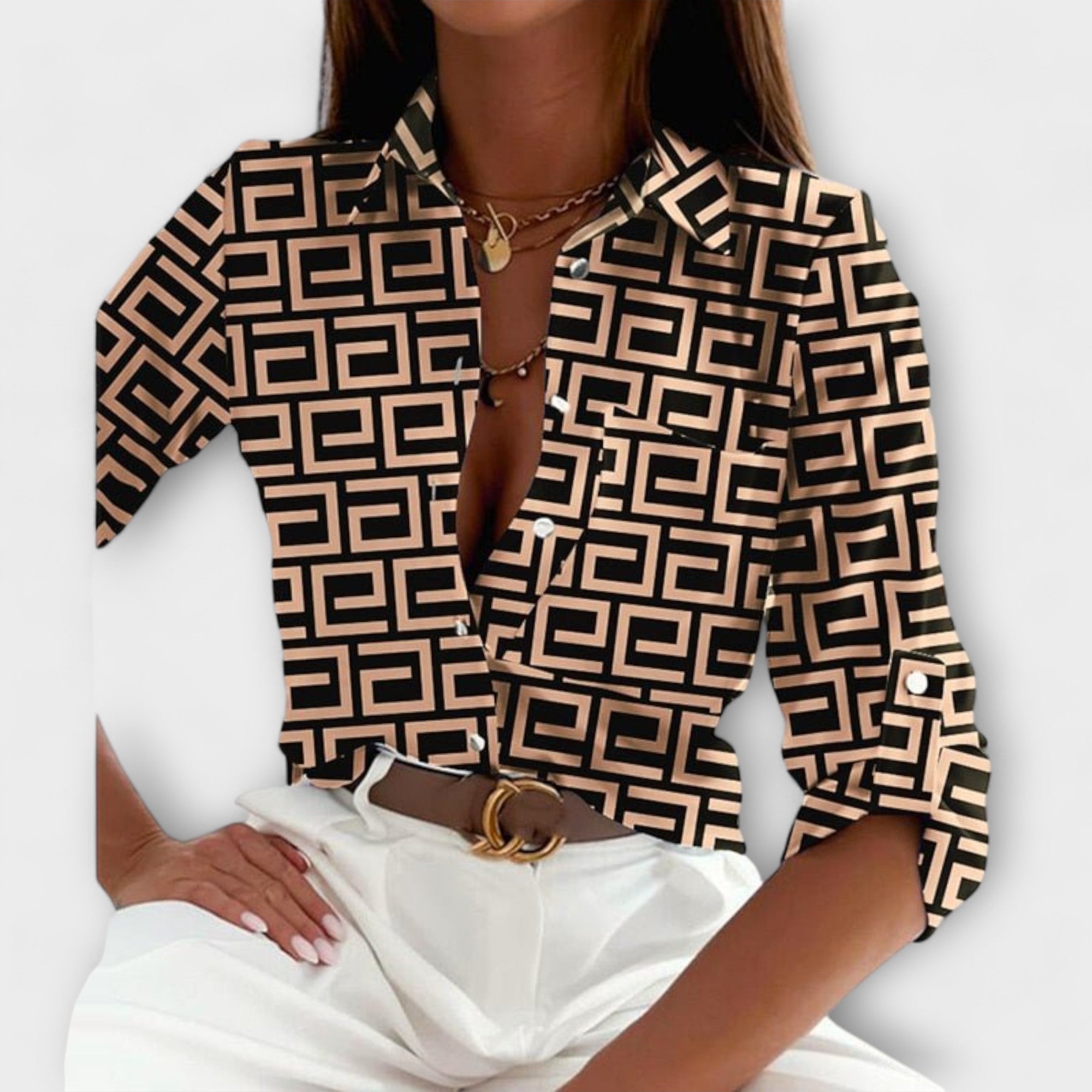 Rynelle – Shirt Blouse with Graphic Print and Retro Flair